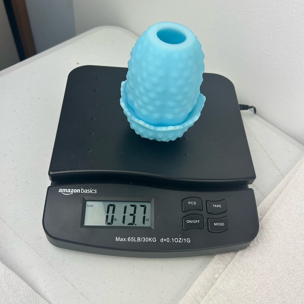 VTG 70s Fenton Satin Sky Blue Milk Glass Hobnail Fairy Lamp Light Votive - Picture 16 of 16